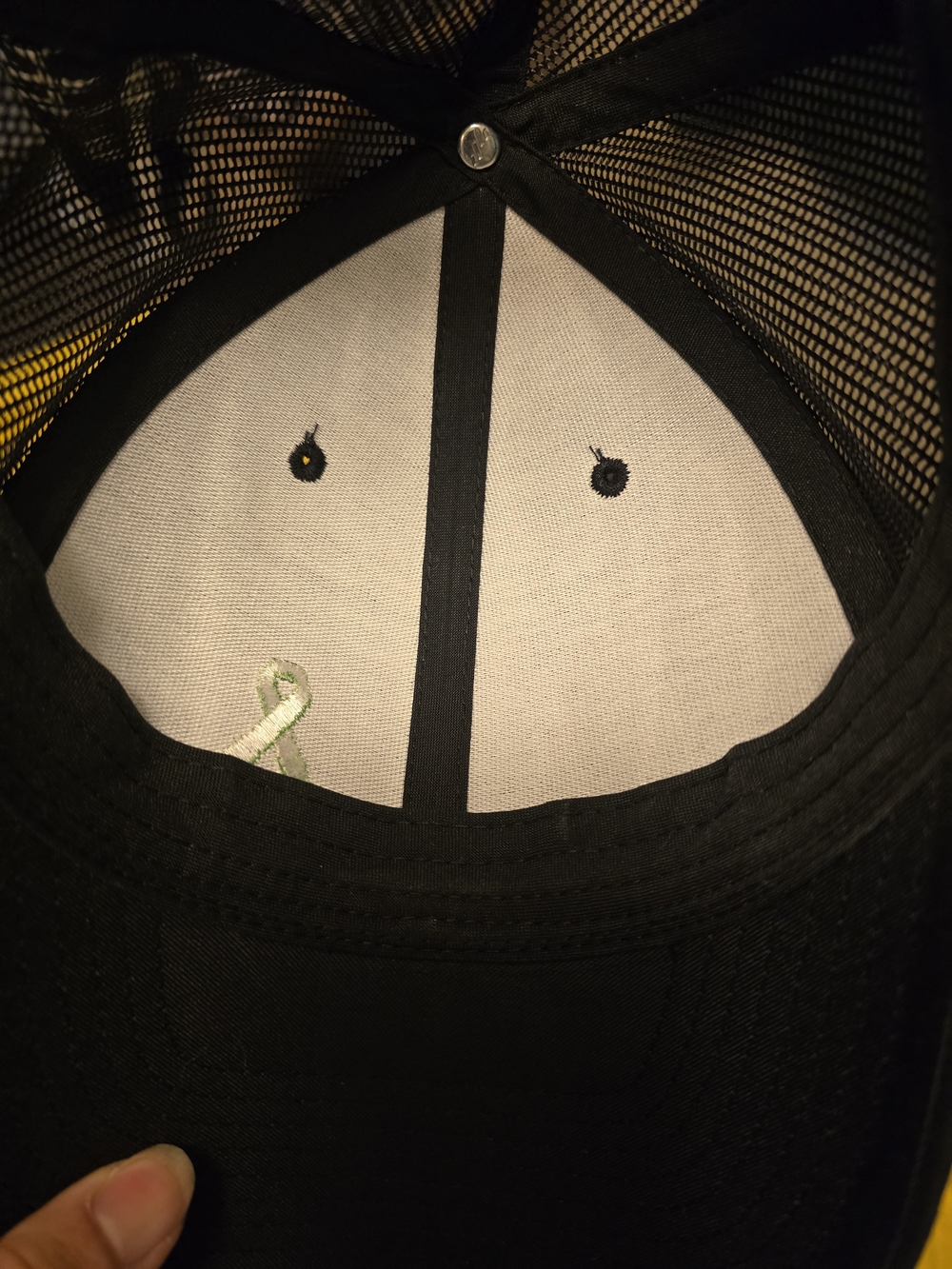 Black Trucker Cap with Lymphoma Green Awareness Ribbon - Picture 7 of 8